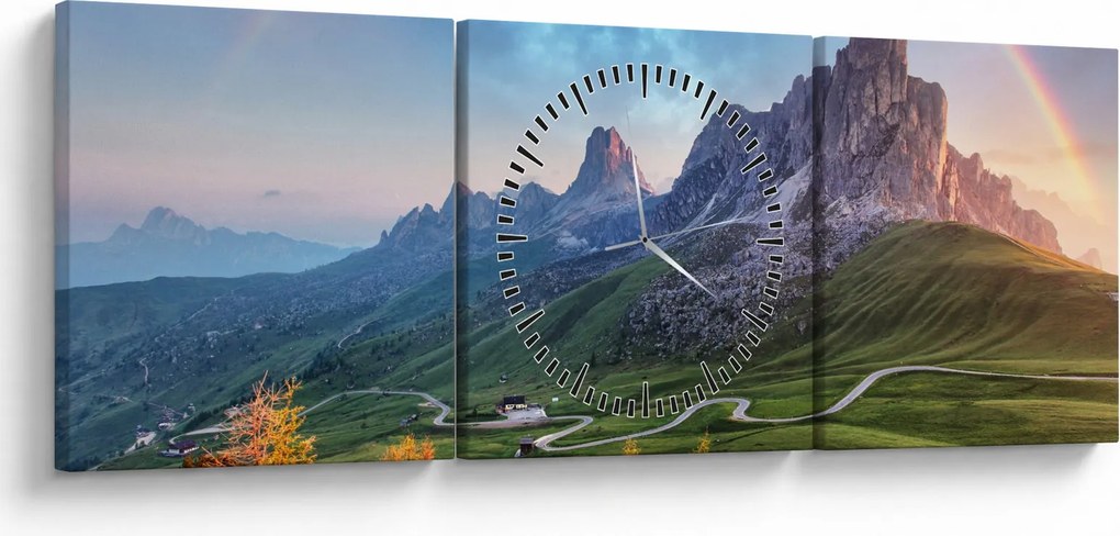 Obraz dúhy nad skaliskami (s hodinami) (90x30 cm)