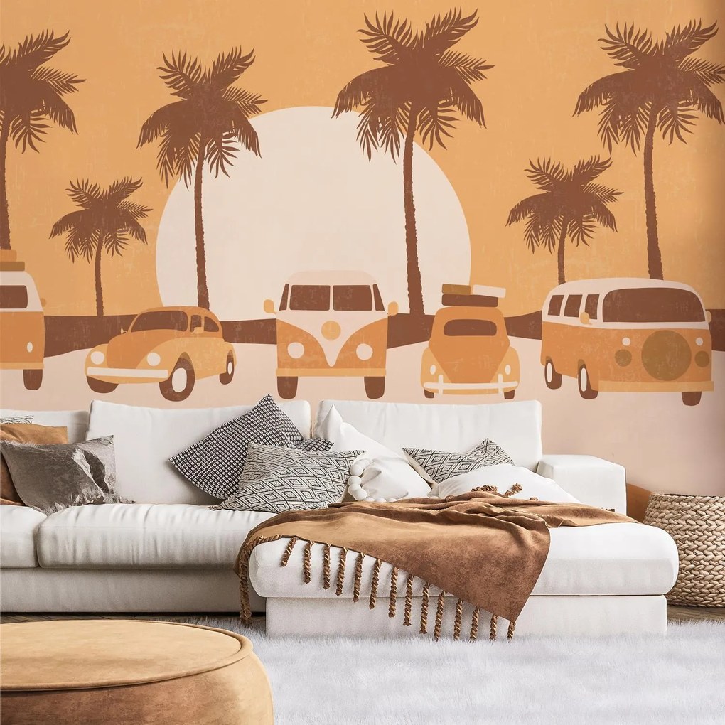 Fototapeta - Oranžové vintage autá (147x102 cm)