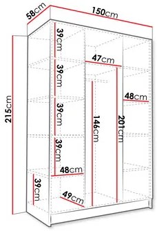 Šatníková skriňa Merpata III (biela + zlatá) (so zrkadlom). Vlastná spoľahlivá doprava až k Vám domov. 1105789