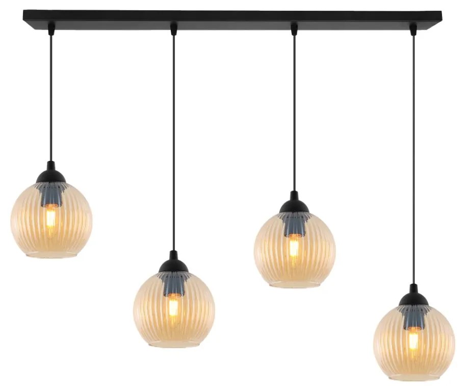 Závesné svietidlo Riffle Round, 4x medové sklenené tienidlo