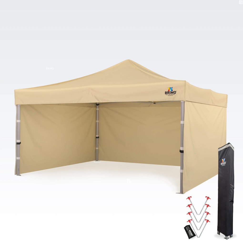BRIMO Hliníkový promo stan 4x4 m ALU EXCLUSIVE – 3 steny, HEX 45 mm - s 3 stenami - Béžová 16