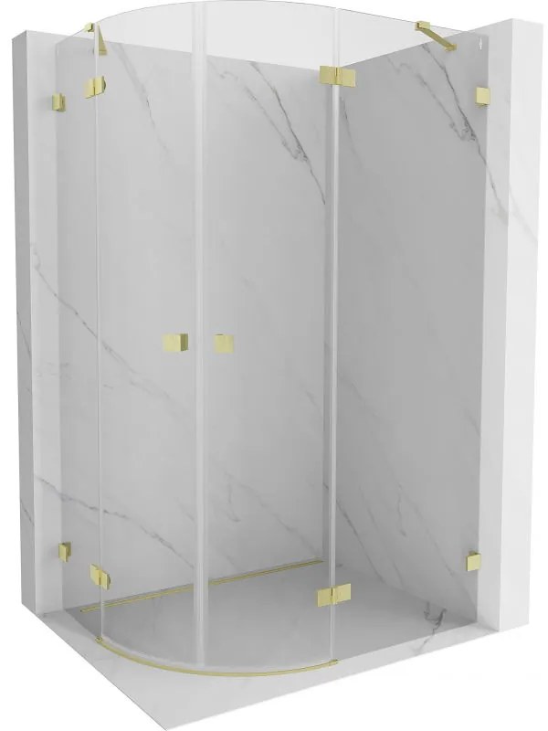 Mexen Lunar, pravý polkruhový sprchový kút 80 x 70 cm, 8mm číre sklo, zlatý matný profil, 833-080P-070L-55-00