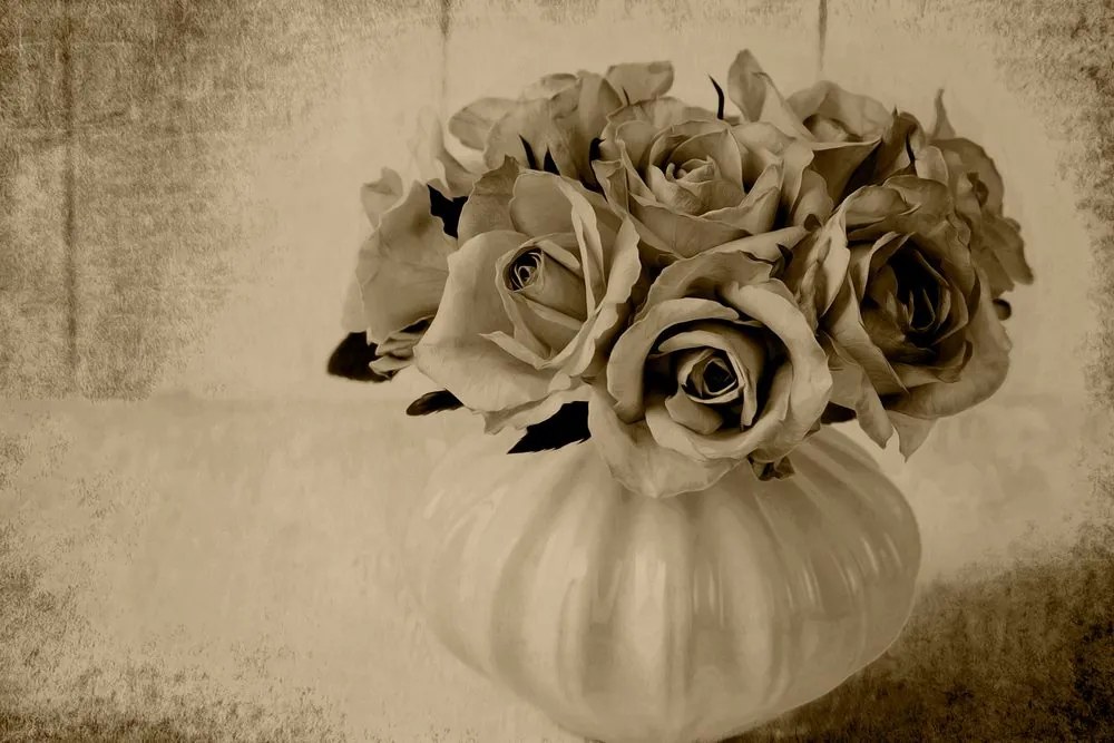Obraz ruže vo váze v sépiovom prevedení Varianta: 120x80