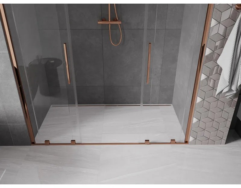 Mexen Velar Duo, posuvné dvere do otvoru 180x200 cm, 8mm číre sklo, ružové zlato, 871-180-000-02-60