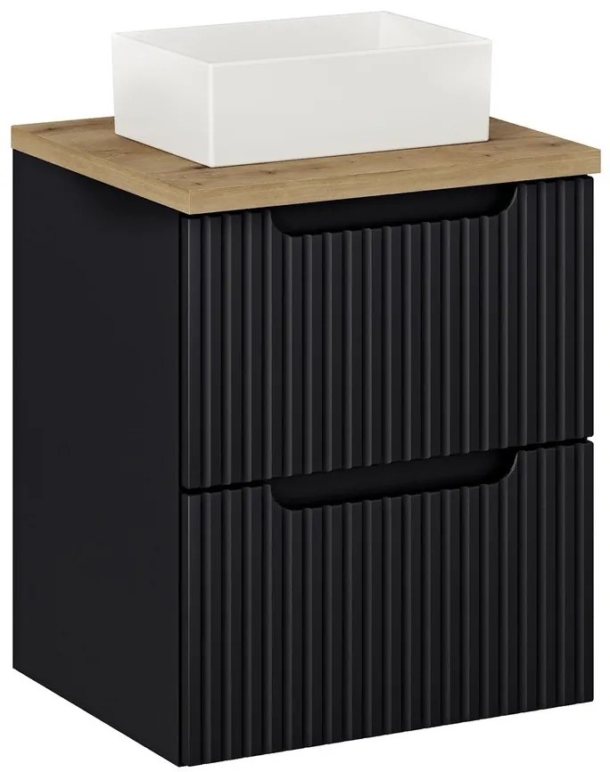 Závěsná skříňka Nova Black Gaja I s deskou a umyvadlem 50 cm černá/dub evoke