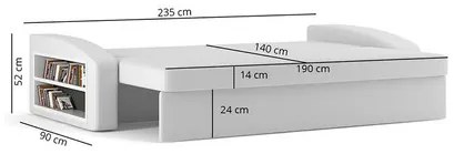 Velká rozkladacia pohovka HEWLET s poličkou Sivá/biela