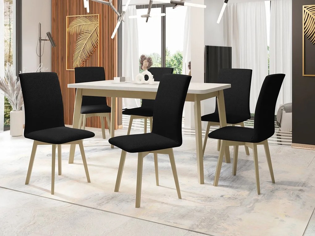 Jedálenský stôl so 6 stoličkami AL24, Morenie: dub artisan L, Poťahové látky: 25x - Paros 2, Farby nožičiek: čierna