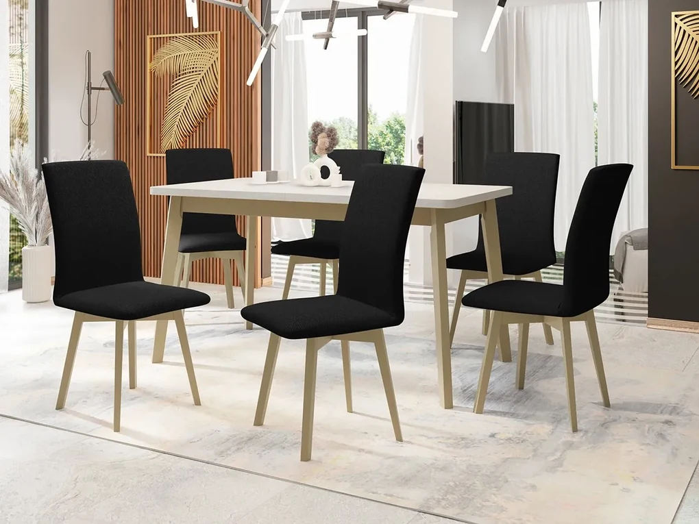 Jedálenský stôl so 6 stoličkami AL24, Morenie: dub artisan L, Poťahové látky: 25x - Paros 2, Farby nožičiek: čierna