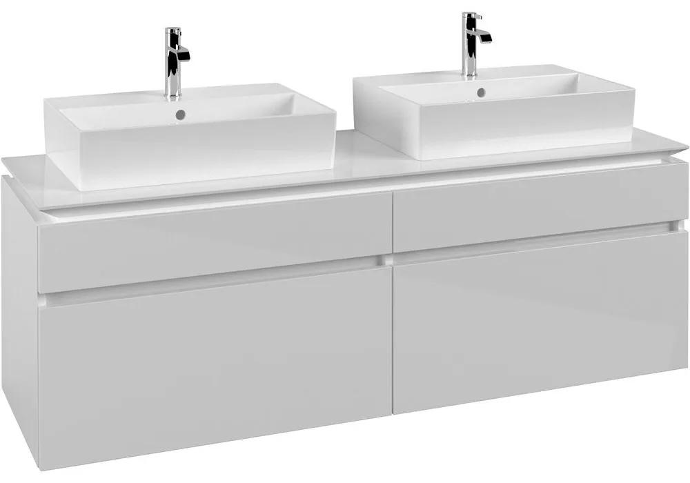 VILLEROY &amp; BOCH Legato závesná skrinka pod dve umývadlá na dosku, 4 zásuvky, 1600 x 500 x 550 mm, Glossy White, B67700DH