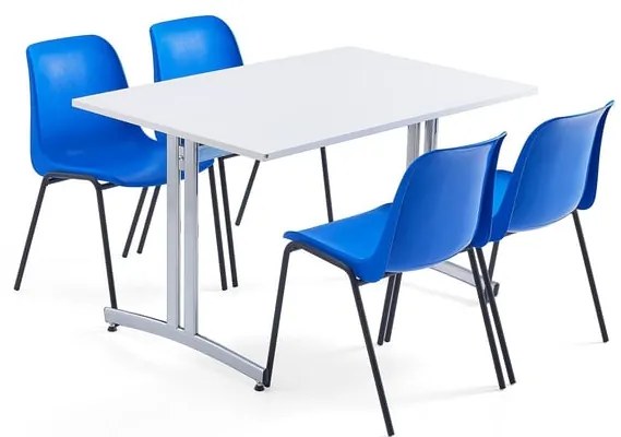 Zostava nábytku SANNA + SIERRA, 1 stôl + 4 stoličky, modrá/čierna