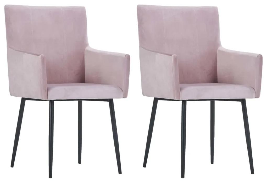 vidaXL Jedálenské stoličky s opierkami 2 ks, ružové, zamat