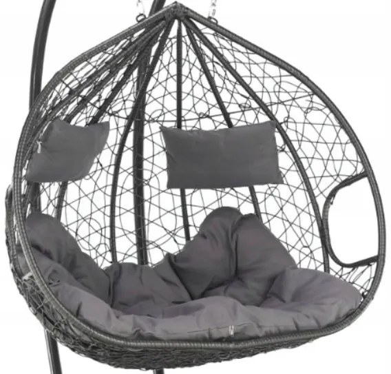 Závesné hojdacie dvojkreslo KRÉTA bez stojana - sivé + svetlosivé vankúše