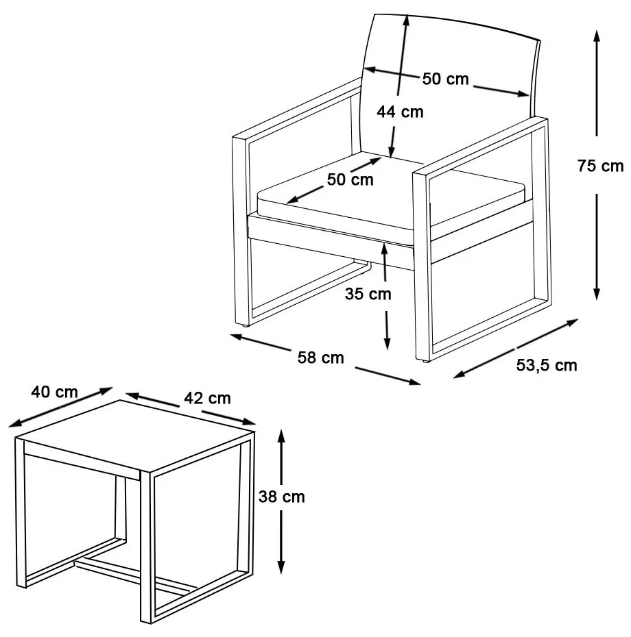 Súprava vonkajšieho nábytku pre 2 osoby so stolíkom na kávu