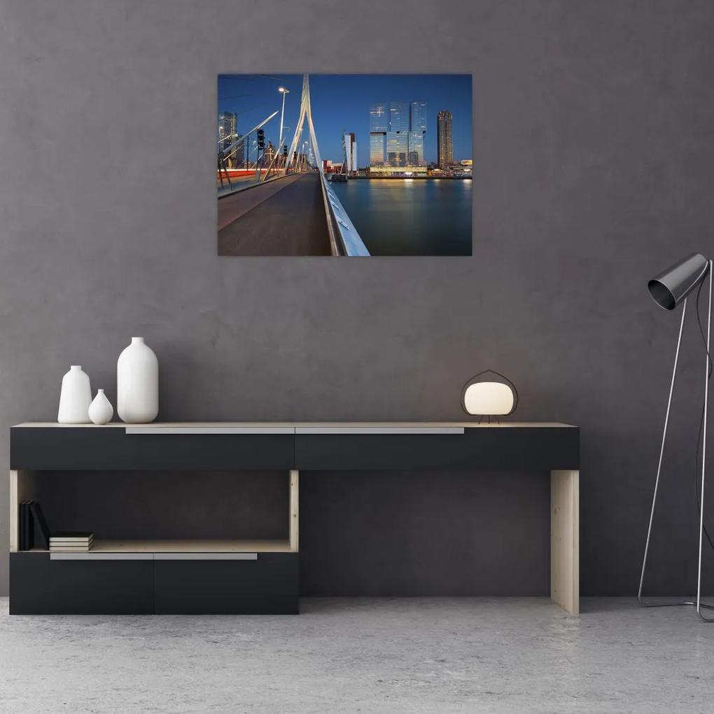 Sklenený obraz - Súmrak v Rotterdame, Holandsko (70x50 cm)