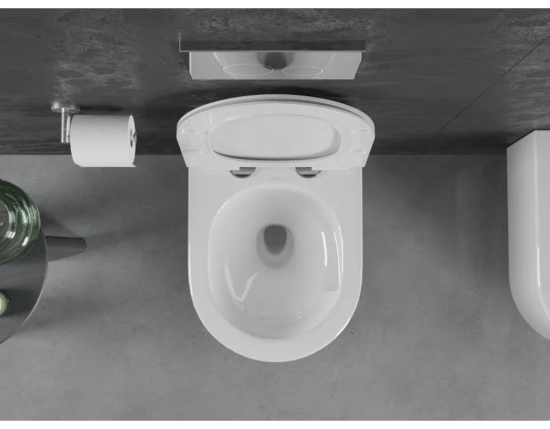 Mexen Sofia, závesná WC misa 490x360x355 mm, Rimless Tornádo + WC sedadlo z duroplastu, biela lesklá, 30540100T