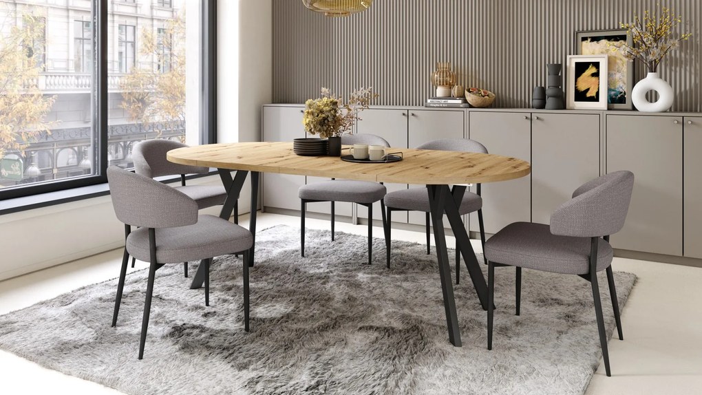 ALMO 100 Dub Artisan/čierne nohy - OKRÚHLY LOFTOVÝ/INDUSTRIÁLNY ROZKLADACÍ STÔL DO OBÝVAČKY/JEDÁLNE