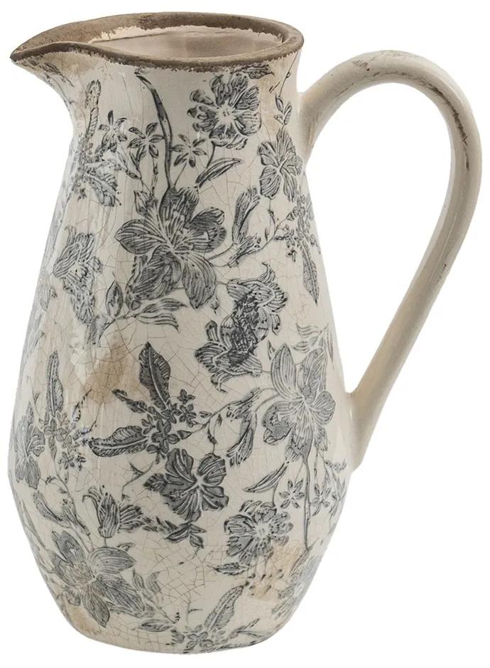 Keramický dekoračný džbán so šedými kvetmi Mell French - 20*14*25 cm