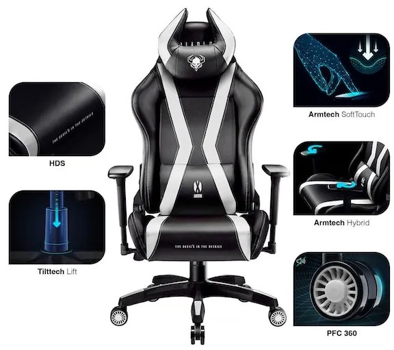 Herné kreslo Diablo X-Horn 2.0 King Size: Čierno-biele Diablochairs