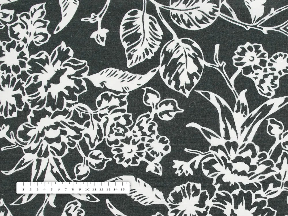 Biante Dekoračný oválny obrus PML-105 Biele kvety na čiernom 140x220 cm