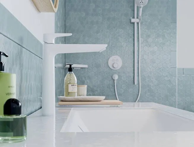 Hansgrohe Talis E, vysoká umývadlová batéria 240 s odtokovou súpravou s tiahlom, biela matná, HAN-71716700