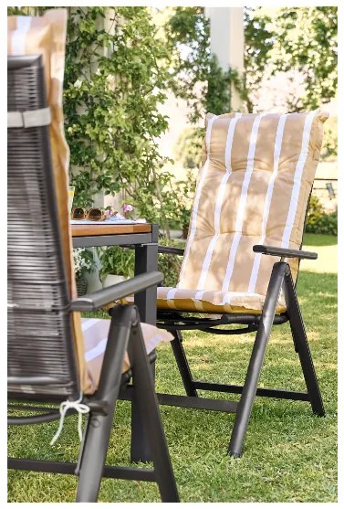 Livarno home Skladacie kreslo Valencia, 2 kusy, sivé + Podložka na kreslo s vysokým operadlom Valencia/Miami, 2 kusy, pruhy/béžová (800010729)