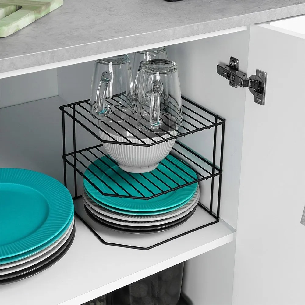 VILDE Prídavná polica, 3-poschodová, rohová, čierny kov 22 x 22 x 21 cm