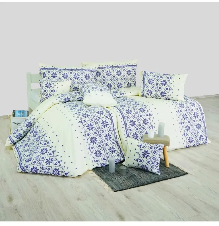 Obliečky bavlnené Etno krémovo-modré EMI, Štandardný set jednolôžko obsahuje 1x 140x200 + 1x 70x90