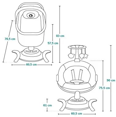 Lionelo - Detské húpacie lehátko s melódiou 2 v 1 BELLA Grey Concrete + diaľkové ovládanie