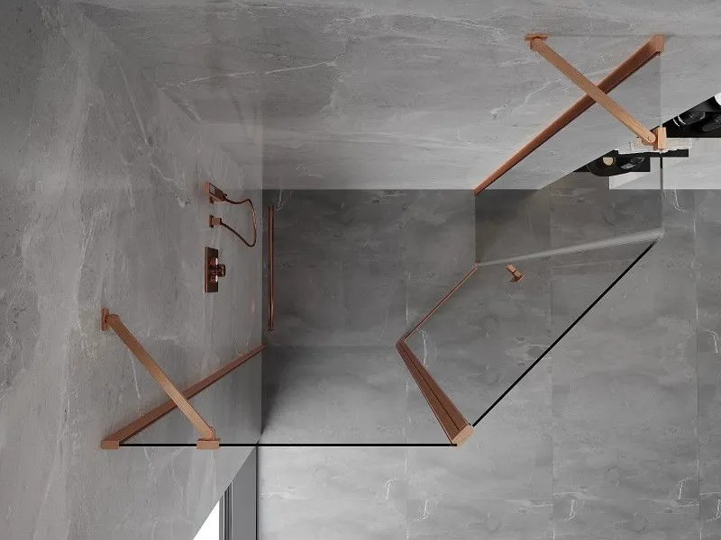 Mexen Mist, päťuholníkový sprchový kút výklopný 100 x 90 cm, číre sklo, medený matný profil, 8A8-100-090-65-00