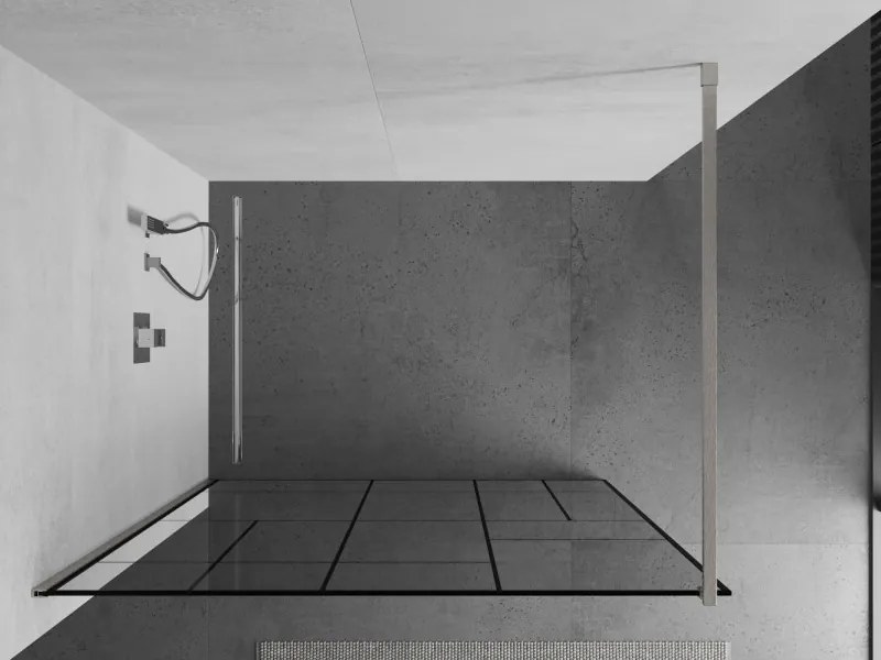 Mexen Kioto, sprchová zástena Walk-In 80 x 200 cm, 8mm číre sklo čierny vzor, brúsená oceľ profil, 800-080-101-97-78