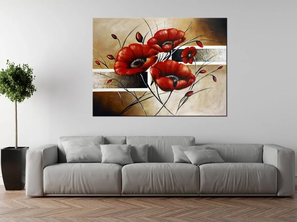 Gario Ručne maľovaný obraz Poľný mak Rozmery: 120 x 80 cm