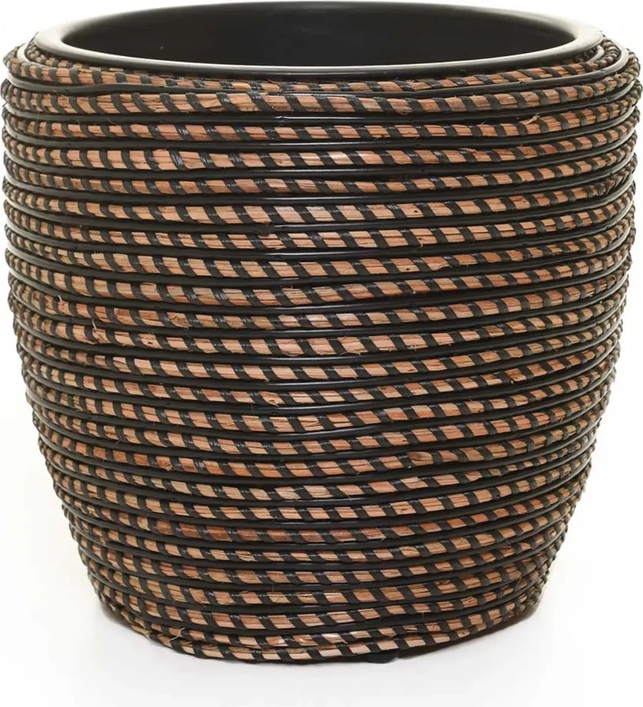Interiérový kvetináč MASTELLO, ratan, 33x30 cm, natur/čierna