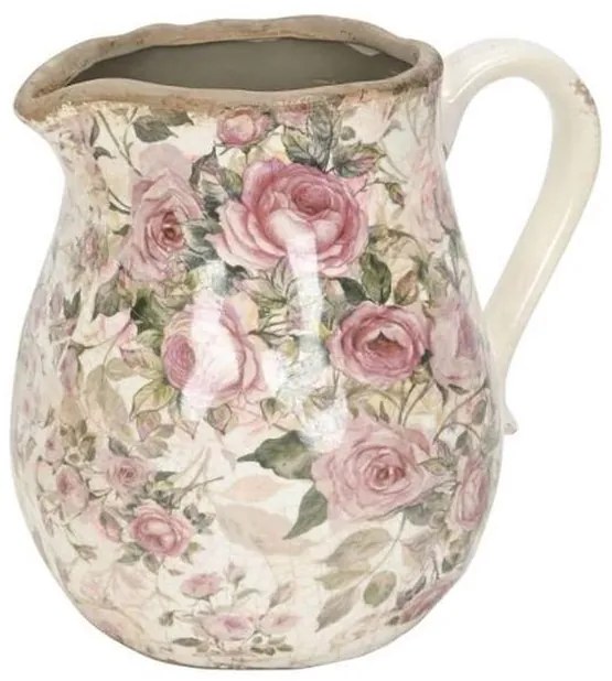Béžový keramický džbán s ružami Rossinia M - 16*13*15 cm