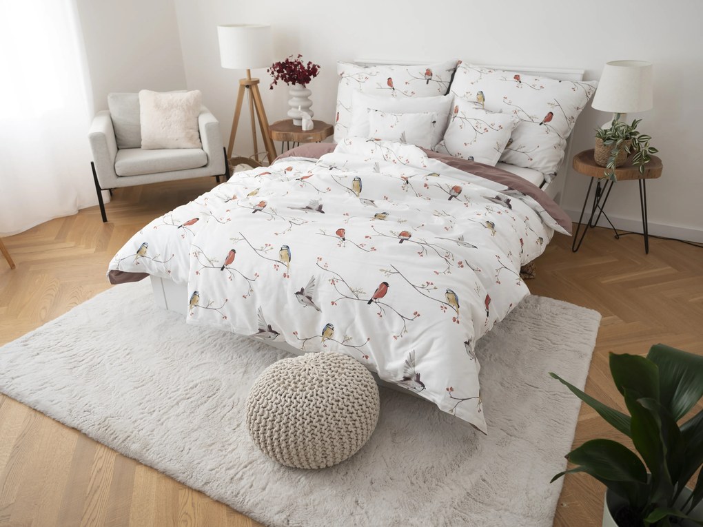 Predĺžené bavlnené obliečky Renforcé - Vtáčiky