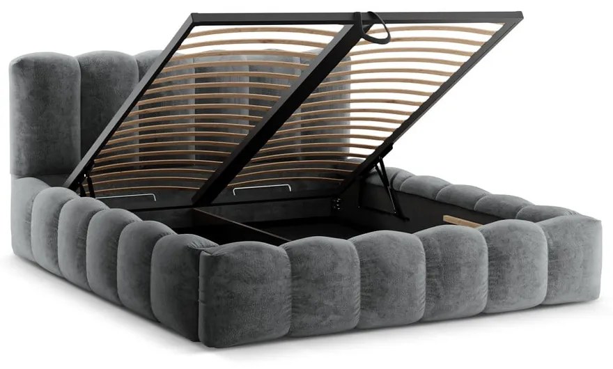 Sivá čalúnená dvojlôžková posteľ s úložným priestorom a roštom 160x200 cm Lupine – Micadoni Home