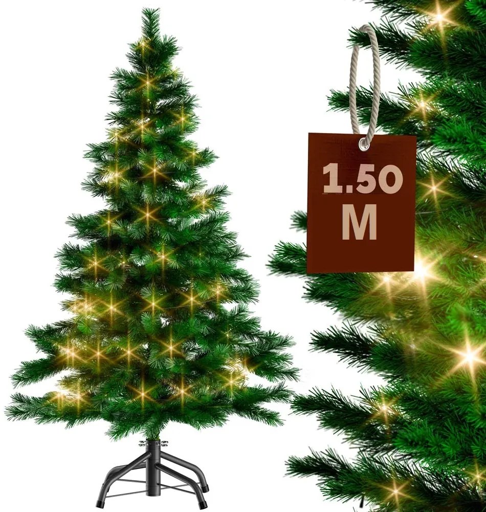 Casaria Umelý vianočný stromček RUDOLPH so svetielkami, 150cm, zelená