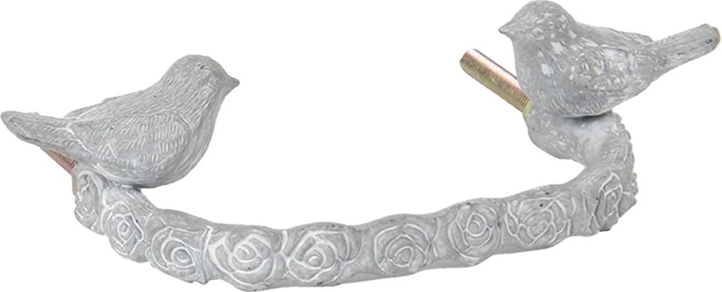 Šedá kovová úchytka s vtáčikmi  - 13*3*8 cm