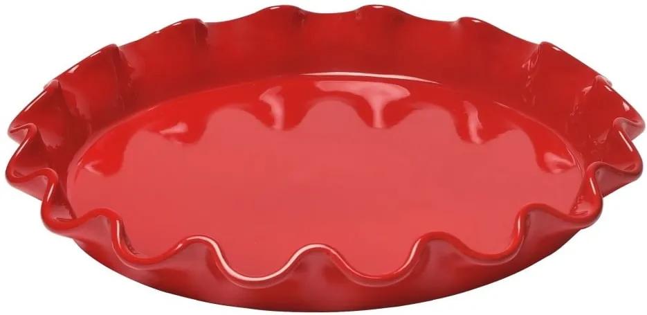 Červená oválna forma na koláč Emile Henry Reffled, nízka