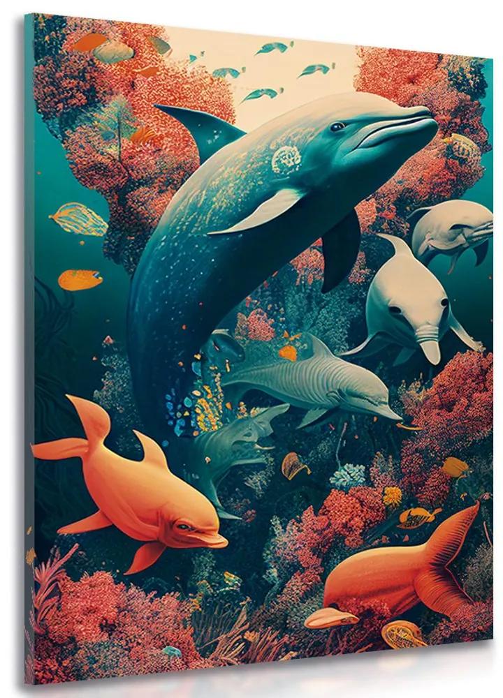 Obraz surrealistické delfíny Varianta: 60x90