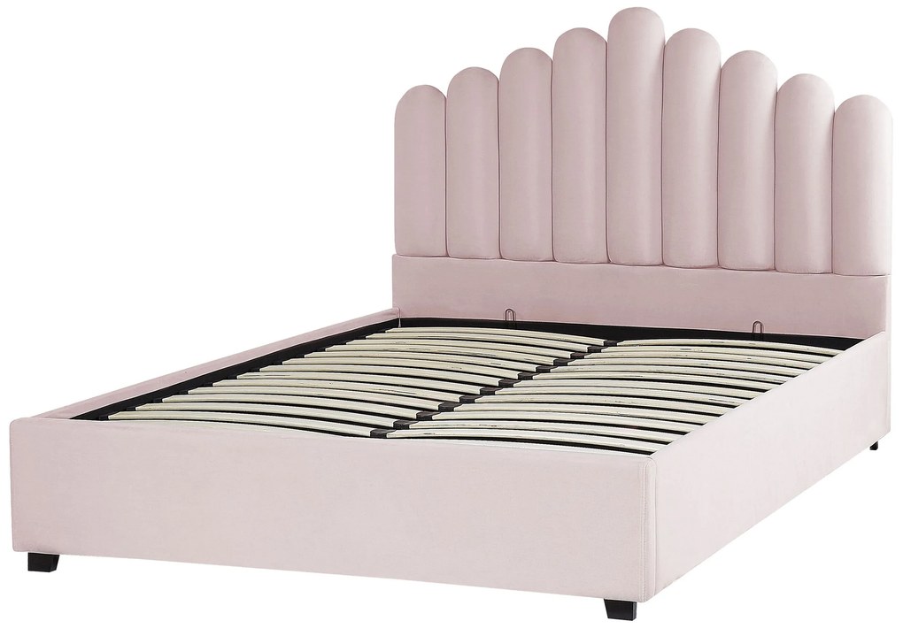 Zamatová posteľ s úložným priestorom 160 x 200 cm ružová VINCENNES Beliani
