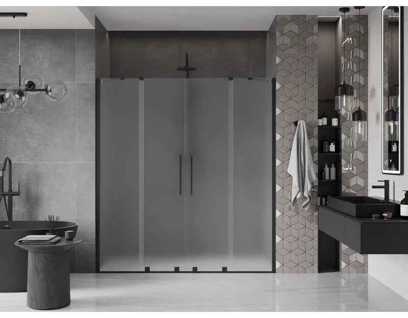 Mexen Velar Duo, posuvné sprchové dvere do otvoru 200 cm, 8mm sklo námraza, čierna matná, 871-200-000-32-70