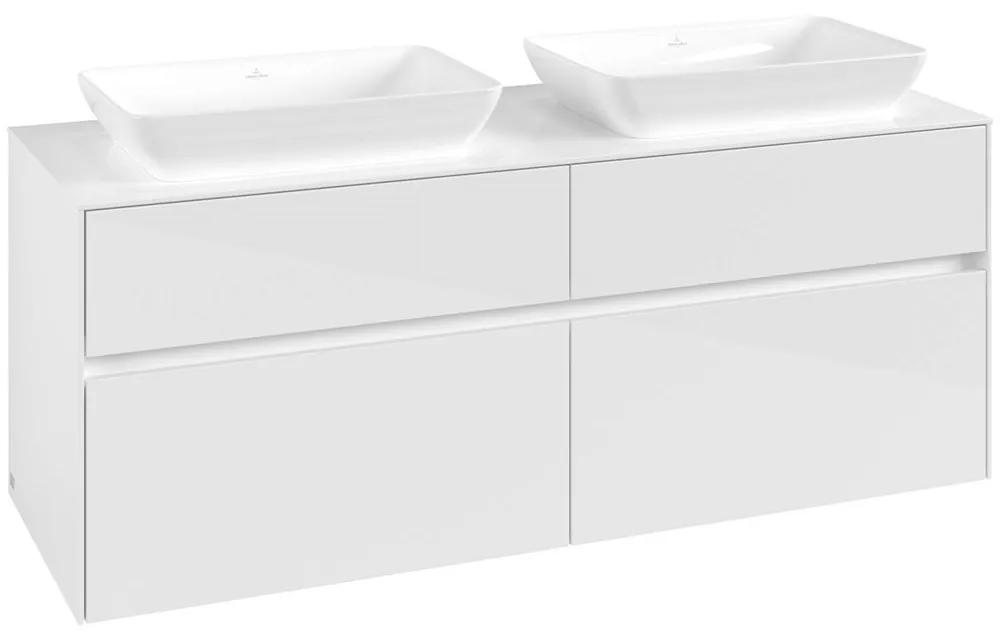 VILLEROY &amp; BOCH Collaro závesná skrinka pod dve umývadlá na dosku, 4 zásuvky, 1400 x 500 x 548 mm, Glossy White, C11900DH
