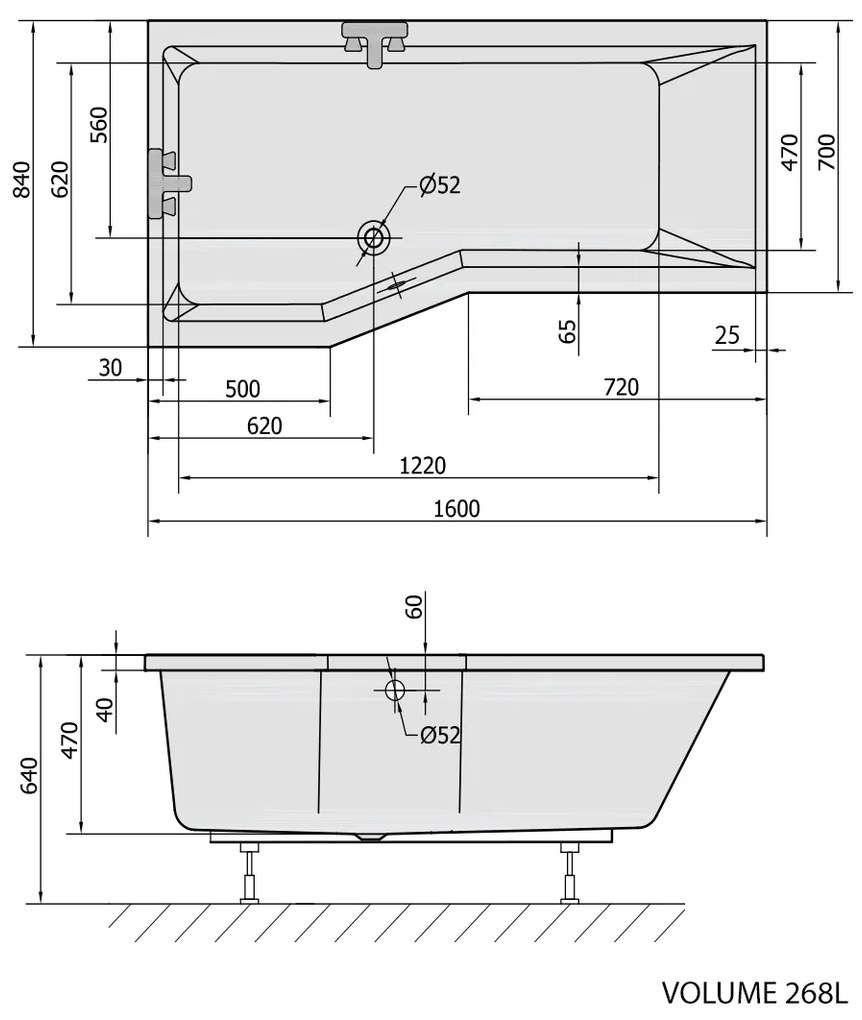 Polysan Polysan, VERSYS L asymetrická vaňa 160x84x70x47cm, biela, 14611
