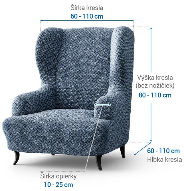Bielastické poťahy VENEZIA modrá kreslo ušiak (š. 60 - 110 cm)