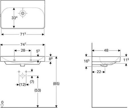 Geberit 500.249.00.2 - Závesné umývadlo Smyle Square 75x48 cm keramika/biela