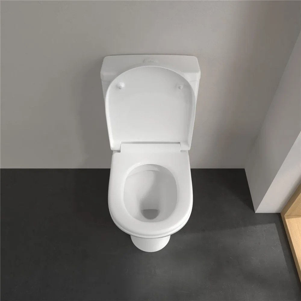 VILLEROY &amp; BOCH O.novo Compact WC misa kombi s hlbokým splachovaním bez vnútorného okraja, zadný odpad, 370 x 605 mm, biela alpská, s povrchom CeramicPlus, 5689R0R1