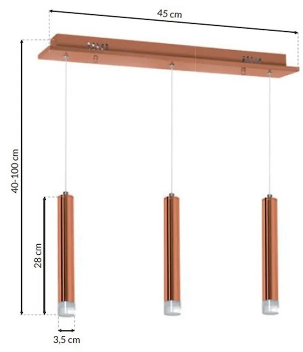 Závesné svietidlo Copper, 3x medené kovové tienidlo, c
