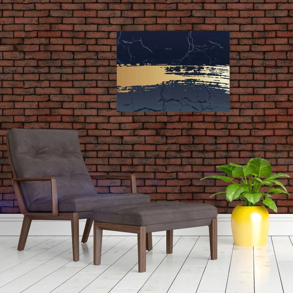 Obraz - Modrá a zlatá abstrakcia N⁰2 (70x50 cm)