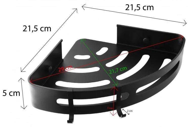Erga, rohová kúpeľňová polička 21,5x21,5x5 cm, čierna matná, ERG-YKA-CH.ALUX-KN