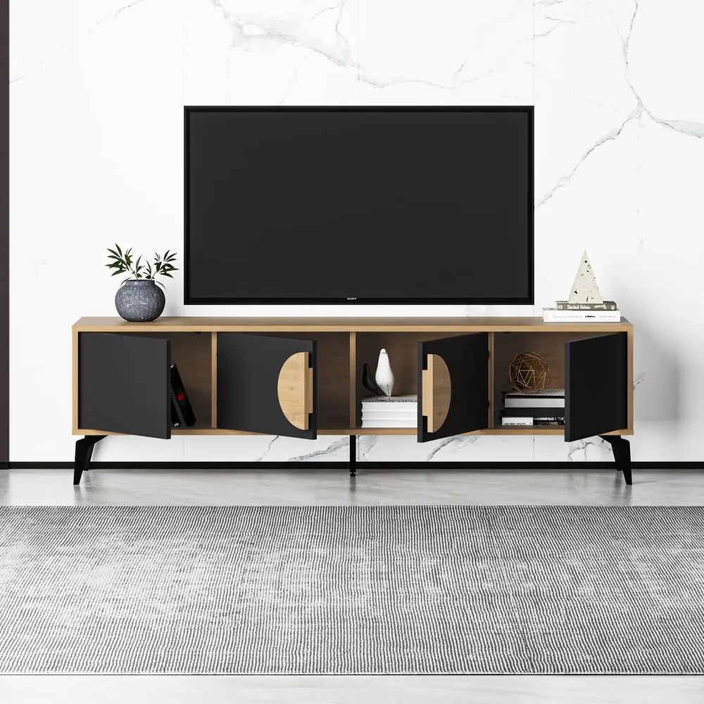 TV stolík v dekore duba v čierno-prírodnej farbe 180x51 cm Vae – Marckeric